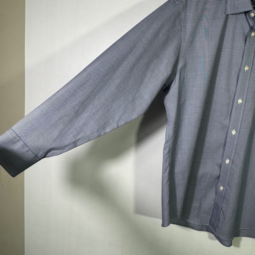Black Brown 1826 Mens Blue Check Egyptian Cotton Slim Fit Non Iron Shirt 16.5 34 - Picture 5 of 16